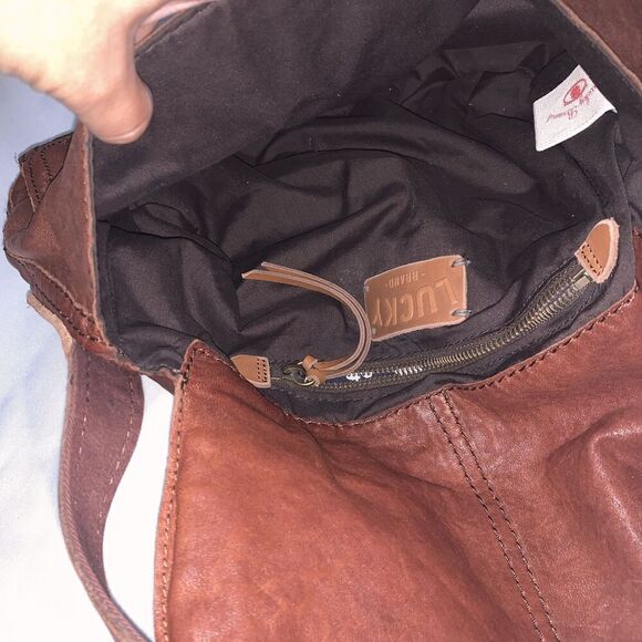 Lucky Brand 100% Lamb Leather Hobo Shoulder Bag Distressed Brown Boho Hippie - Picture 6 of 16
